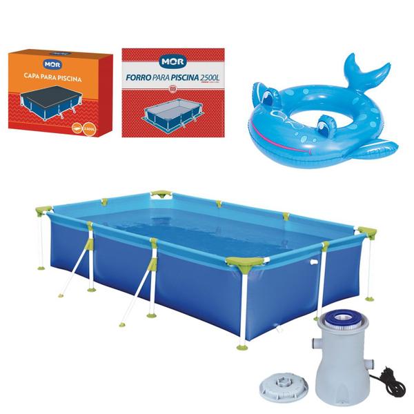 Imagem de Kit Piscina Premium 2500 Litros Capa Forro Filtro Boia Inflável Infantil Animais - 220V Mor