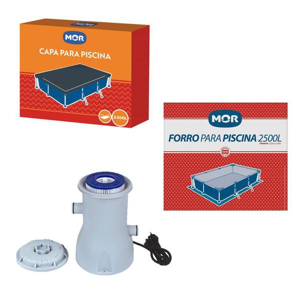 Imagem de Kit Piscina Premium 2500 Litros + Capa + Forro + Filtro - Mor