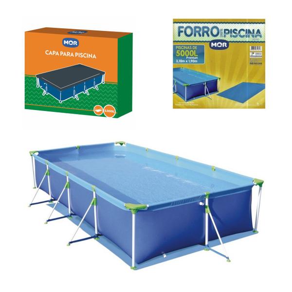 Imagem de Kit Piscina Premium 5000 Litros Estruturada + Capa + Forro - Mor