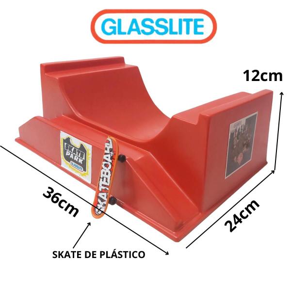 Imagem de Kit Pista Skate De Dedo Glasslite Vermelha Mini Rampa Manobra Half Radical Lixa