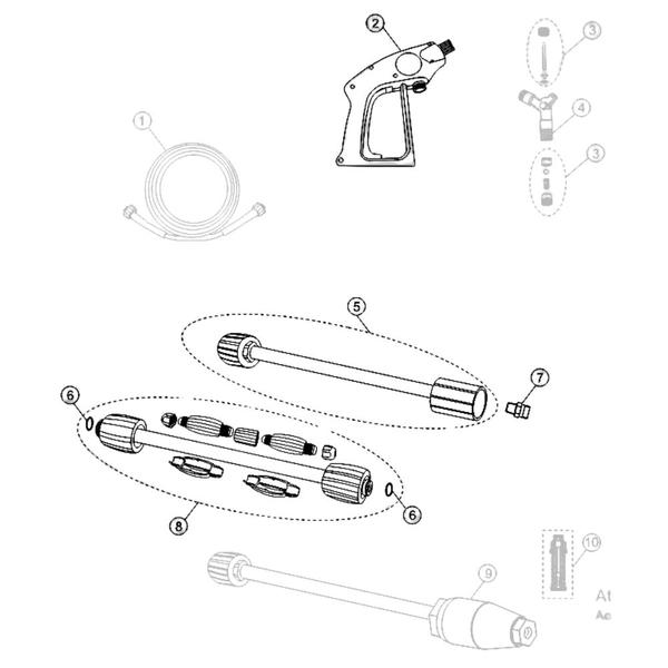 Imagem de Kit Pistola Tubeira Bico 25070 1/8 330mm M22 D15 Compatível Lavajato WAP Term Inox G2 1200 FW004215