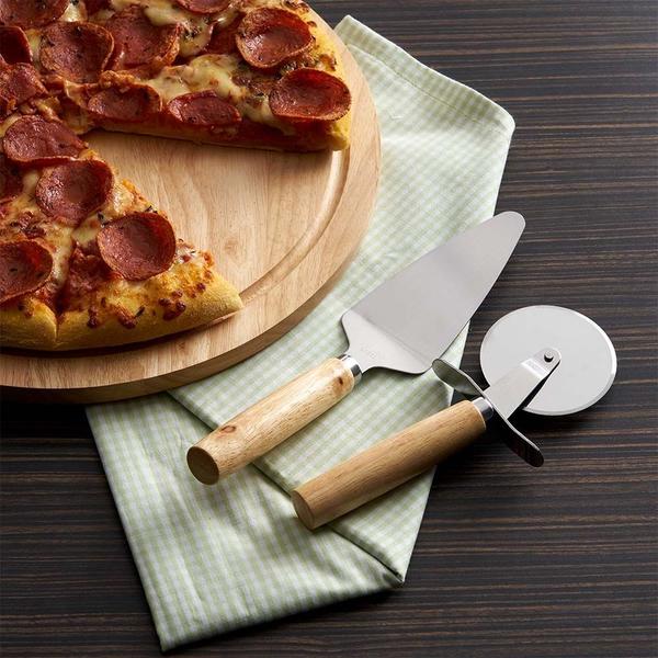 Imagem de Kit Pizza 3 Peças Tábua Bambu E Inox