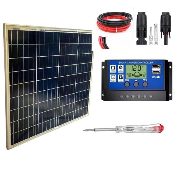 Imagem de Kit Placa Painel Solar 60w Watts + Controlador + Chave