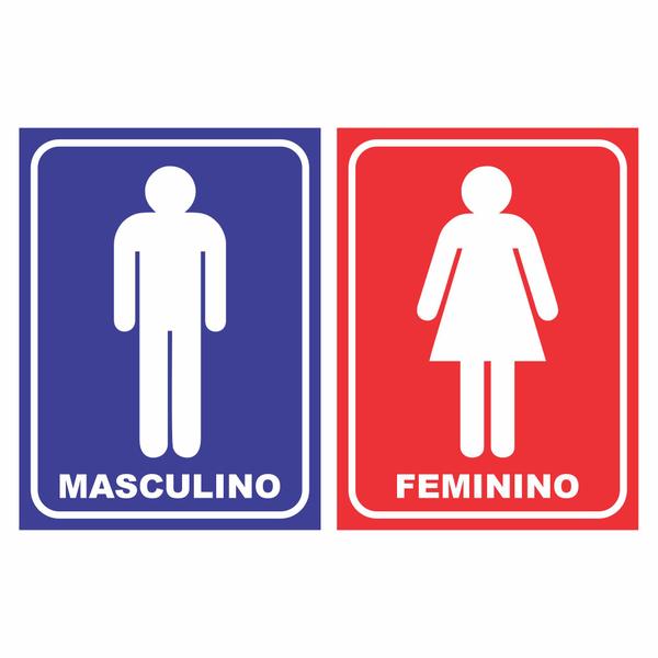 Imagem de Kit Placa Sinalização Banheiro Feminino Masculino Sanitário COR:FUNDO BRANCO