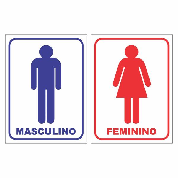 Imagem de Kit Placa Sinalização Banheiro Feminino Masculino Sanitário