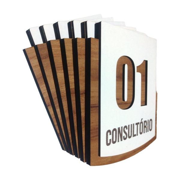 Imagem de Kit Placa Sinalização Consultório  Com 6 Peças MDF 15x13cm