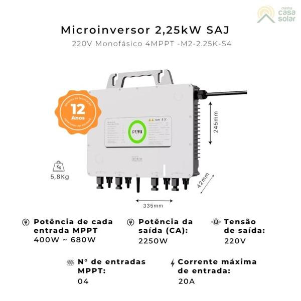 Imagem de Kit Placa Solar 266Kwh/mês Com Microinversor SAJ Painel Monocristalino