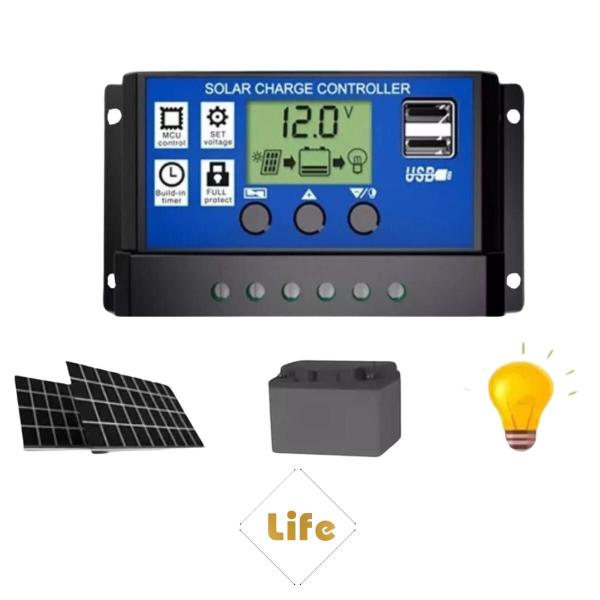 Imagem de Kit Placa Solar Fotovoltaica 30w + Inversor + Controlador