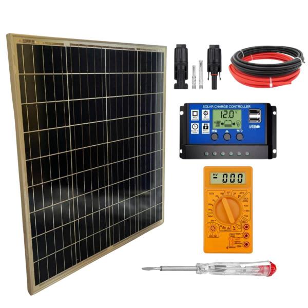 Imagem de Kit Placa Solar Painel 80w + Controlador + Multímetro + Chave