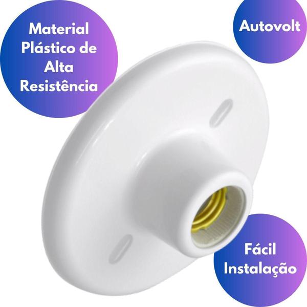 Imagem de Kit Plafonier Plafon Soquete E27 Branco Lâmpada Led 9W