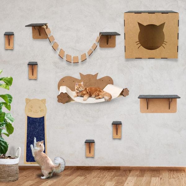 Imagem de Kit Playground 11 Peças Para Gato Em Mdf Gatificação Com Arranhador 