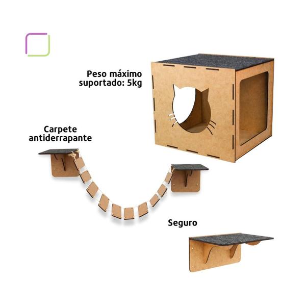 Imagem de Kit Playground 11 Peças Para Gato Em Mdf Gatificação Com Arranhador 