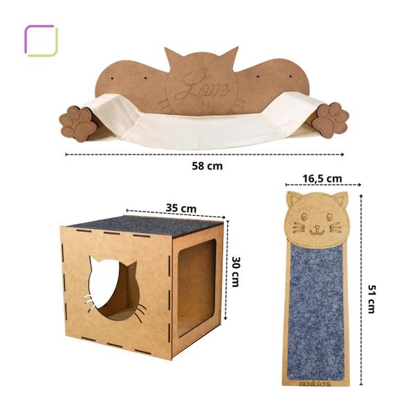 Imagem de Kit Playground 11 Peças Para Gato Em Mdf Gatificação Com Arranhador 