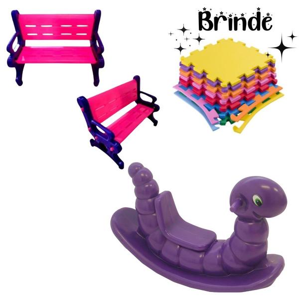 Kit Playground: Banco, Gangorra Nhoca e Tatames Coloridos - valentina Brinquedos Imagem de Kit Playground: Banco, Gangorra Nhoca e Tatames Coloridos