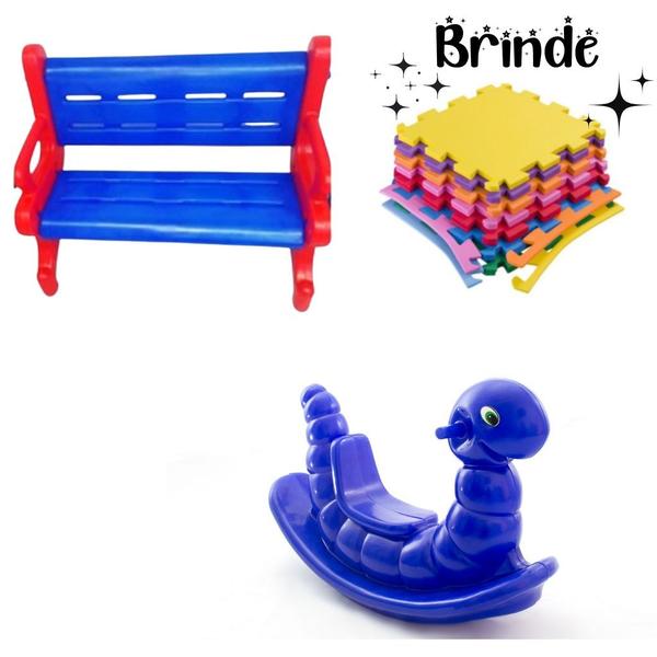 Kit Playground: Banco, Gangorra Nhoca e Tatames Coloridos - valentina Brinquedos Imagem de Kit Playground: Banco, Gangorra Nhoca e Tatames Coloridos