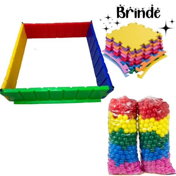 Imagem de Kit Playground: Cercado 1x1, Tatames 50x50 e 100 Bolinhas Coloridas para Crianças