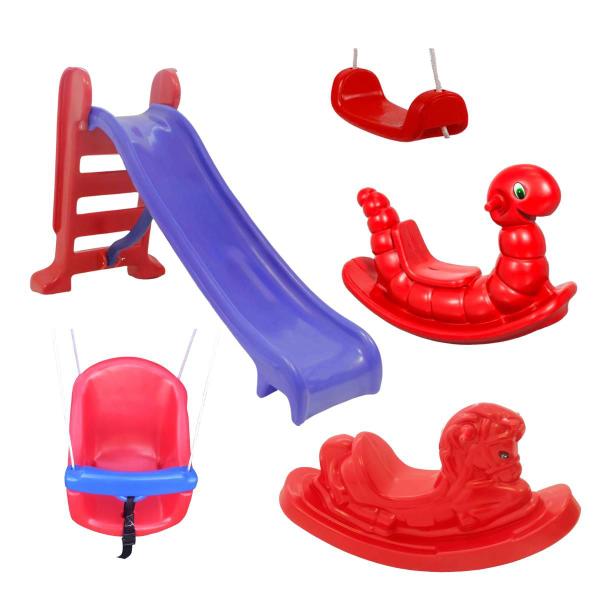 Imagem de Kit Playground Completo Escorregador Médio, Nhoca, Cavalo, Balanço BB e Prancha