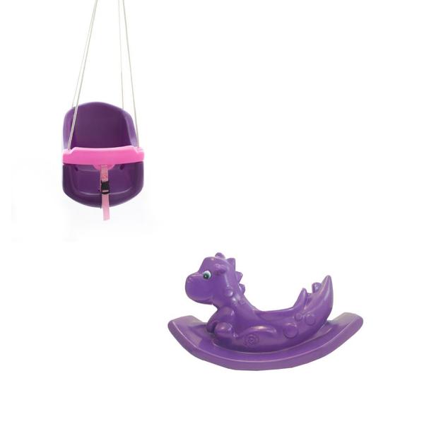 Imagem de Kit Playground Para Crianças Feliz - Gangorra Dino Roxa + Balança Roxa - Infantil Kids 