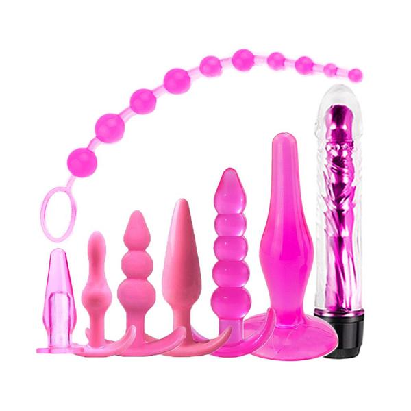 Imagem de Kit Plug Anal de Silicone Jelly com Vibrador 8 Itens