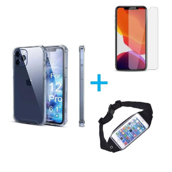 Kit Pochete íPhone 12 Pro + Capinha Anti Impacto + Película de Vidro - Apple