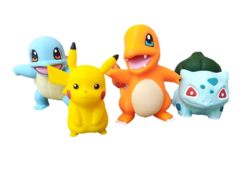 Imagem de Kit Pokémon Charmander Squirtle Bulbassauro e Pikachu Impressão 3D