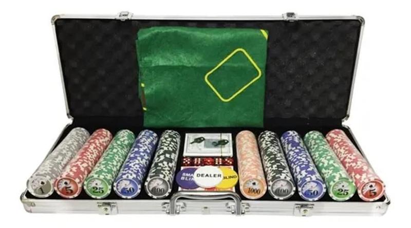 Imagem de Kit Poker 500 Fichas Numeradas Toalha Jogo De Cartas Pk500