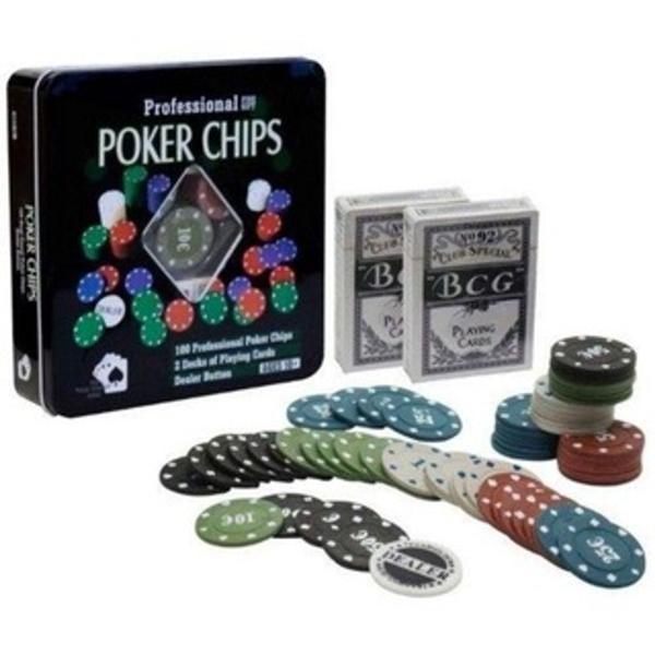 Imagem de Kit Poker Chips Profissional 100 fichas + dois baralhos - imporinte