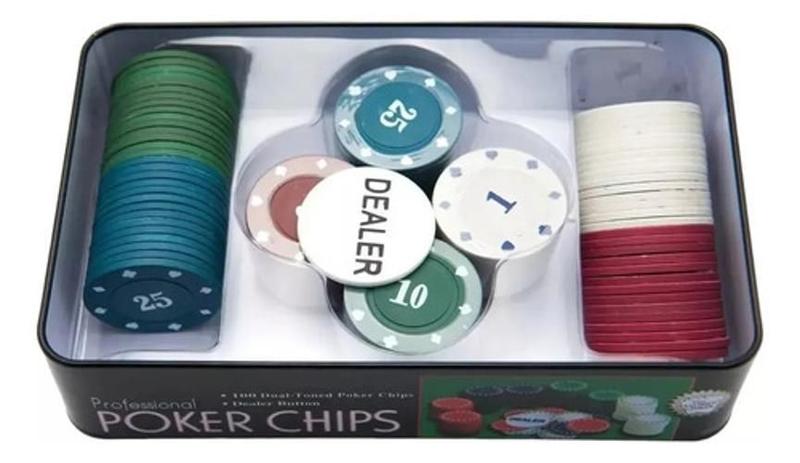 Imagem de Kit Poker Em Lata 100 Fichas + 2 Baralhos De Plástico Truco