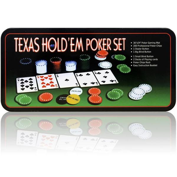 Imagem de Kit Poker Profissional Em Lata 200 Fichas Texas Hold'Em Set