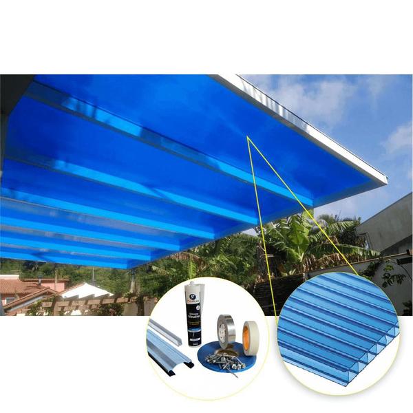 Imagem de Kit Policarbonato Azul 4mm 10,00m x 4,00m - Perfis Naturais