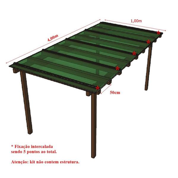 Imagem de Kit Policarbonato Verde 4mm 4,00m x 1,00m - Perfis Naturais