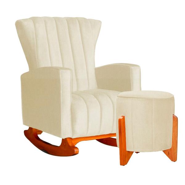 Kit Poltrona Amamentação Balanço + Puff Suede Marfim - Belliv Decor Imagem de Kit Poltrona Amamentação Balanço + Puff Suede Marfim - Belliv Decor