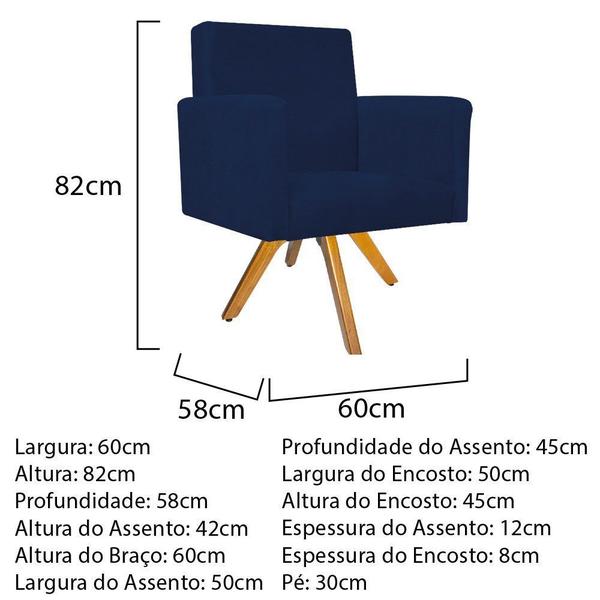 Imagem de Kit Poltrona Arenzza e Puff Sofia Base Giratória de Madeira Sala de Estar Decor Suede Azul Marinho - KDAcanto Móveis