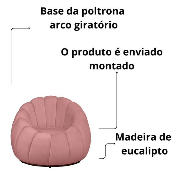 Imagem de Kit Poltrona Base Giratória C/ Almofada e Puff Concha Veludo