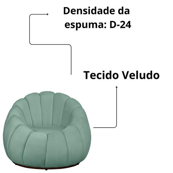 Imagem de Kit Poltrona Base Giratória e Puff Concha Decorativo Veludo