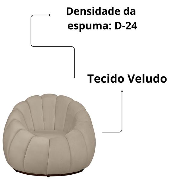 Imagem de Kit Poltrona Base Giratória e Puff Concha Decorativo Veludo