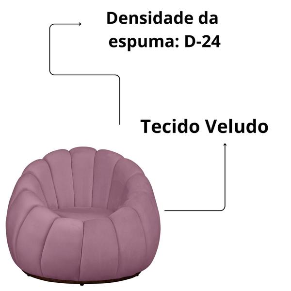 Imagem de Kit Poltrona Base Giratória e Puff Concha Decorativo Veludo