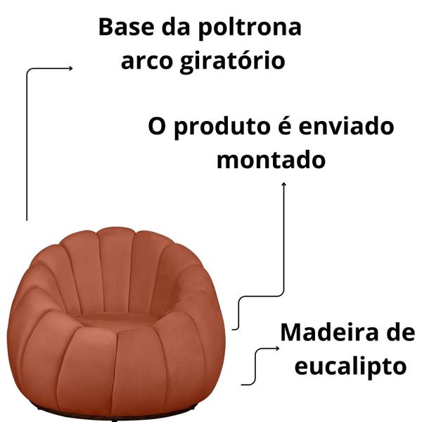 Imagem de Kit Poltrona Base Giratória e Puff Concha Decorativo Veludo