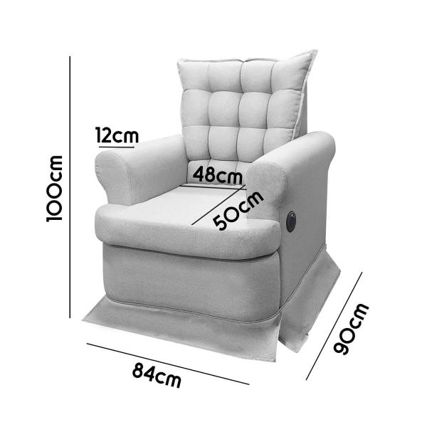 Kit Poltrona de Amamentação Aconchego com Massagem Base Balanço + Puff Linho Cinza SOFA STORE Imagem de Kit Poltrona de Amamentação Aconchego com Massagem Base Balanço + Puff Linho Cinza SOFA STORE