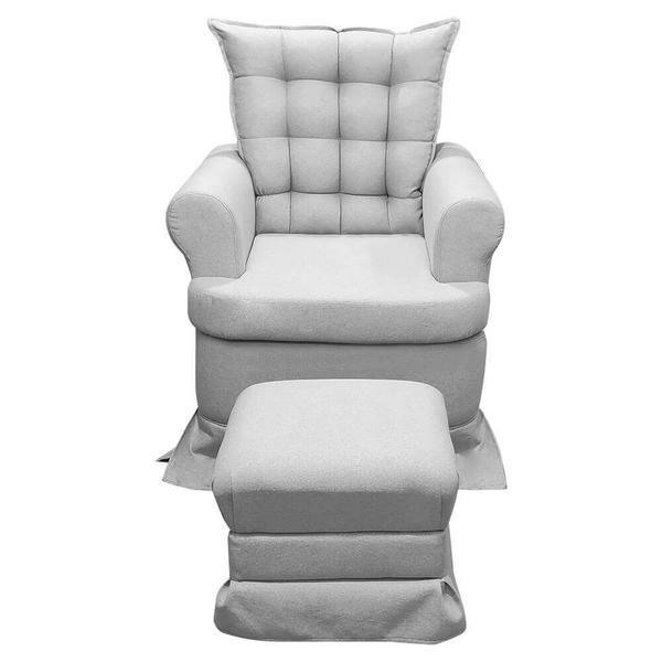 Kit Poltrona de Amamentação Aconchego com Massagem Base Balanço + Puff Linho Cinza SOFA STORE Imagem de Kit Poltrona de Amamentação Aconchego com Massagem Base Balanço + Puff Linho Cinza SOFA STORE
