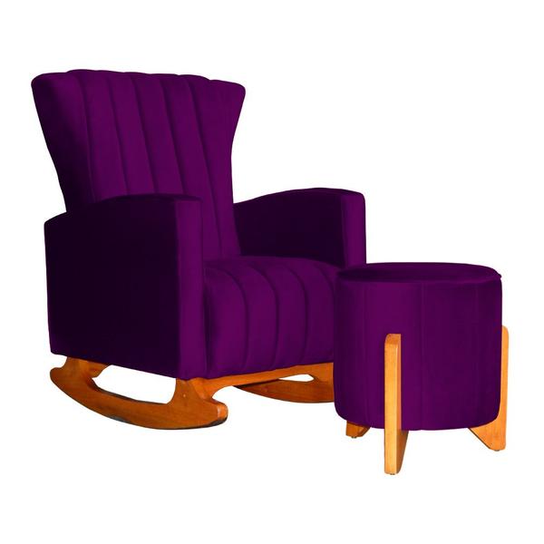 Imagem de KIt Poltrona Decora Melinda Balanço e Puff Jade Veludo Roxo - Malta Decor