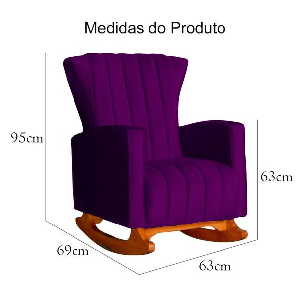 Imagem de KIt Poltrona Decora Melinda Balanço e Puff Jade Veludo Roxo - Malta Decor