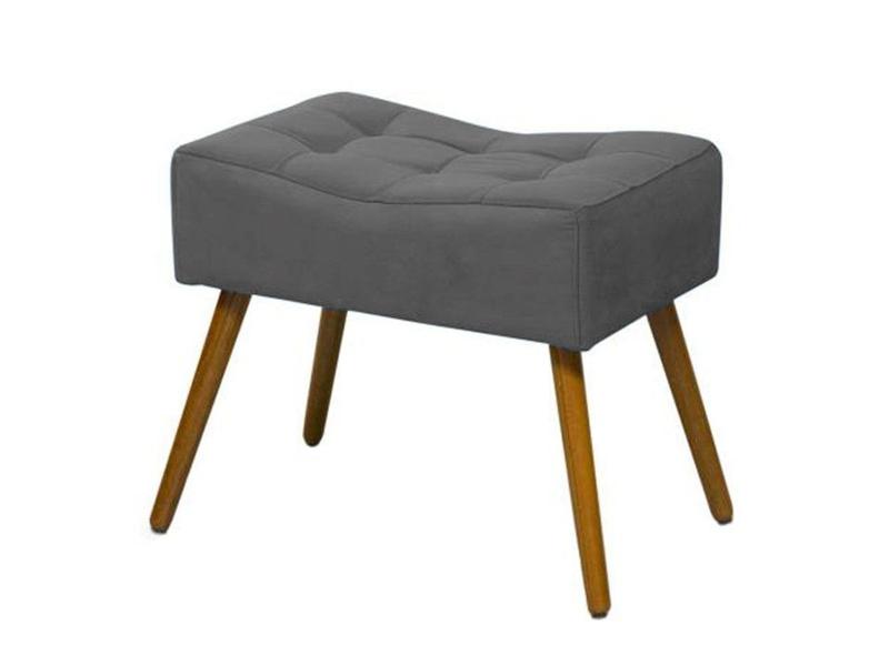 Imagem de Kit Poltrona Decorativa Aurora + 1 Puff Retangular Suede Cinza Pés Madeira Ms Decor