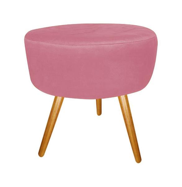 Imagem de Kit Poltrona Decorativa Bia + Puff Redondo Suede Rosa Pés Madeira Mz Decor