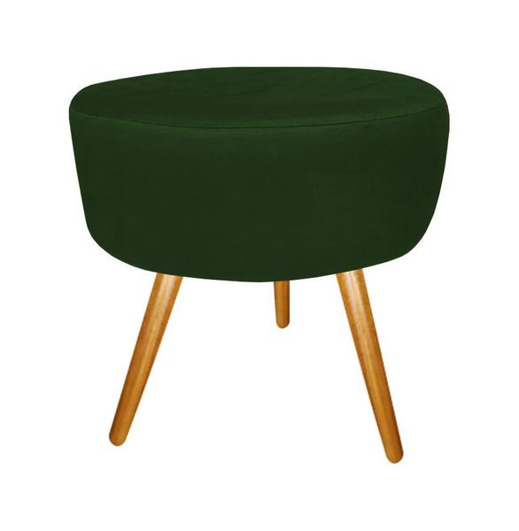 Imagem de Kit Poltrona Decorativa Bia + Puff Redondo Suede Verde Pés Madeira Mz Decor