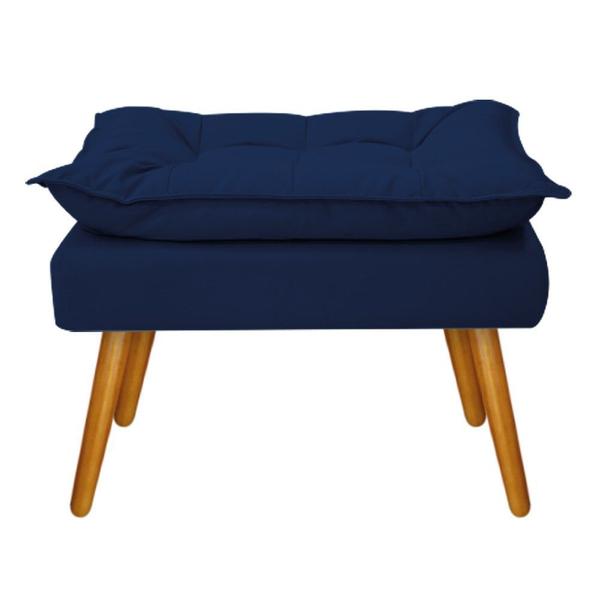 Imagem de Kit Poltrona Decorativa e Puff Opala Palito Mel Sala de Estar Suede Azul Marinho