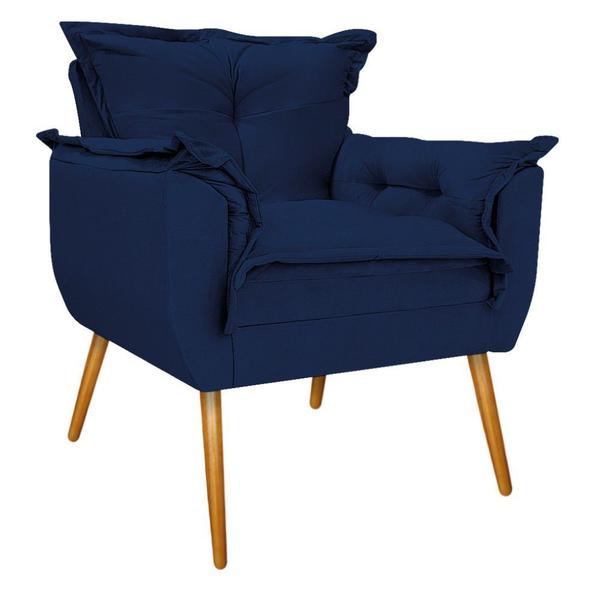 Imagem de Kit Poltrona Decorativa e Puff Opala Palito Mel Sala de Estar Suede Azul Marinho