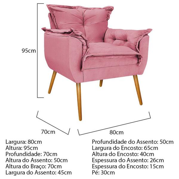 Imagem de Kit Poltrona Decorativa e Puff Opala Palito Mel Sala de Estar Suede Rosa Bebê