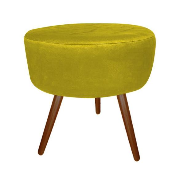 Imagem de Kit Poltrona Decorativa Emilia + Puff Redondo Suede Amarelo Pés Madeira Ms Decor