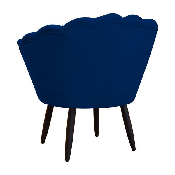 Imagem de Kit Poltrona Decorativa Mais Puff Pétala Pés Palito Tabaco Suede Azul Marinho - DS Estofados